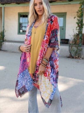 Kimono and tank set bohemian bright patchwork